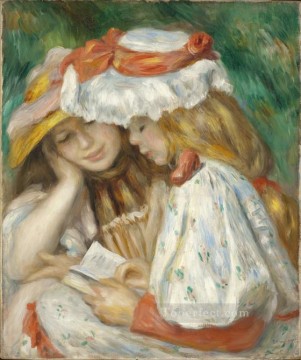 ピエール=オーギュスト・ルノワール Painting - 庭で本を読む二人の少女 ピエール・オーギュスト・ルノワール